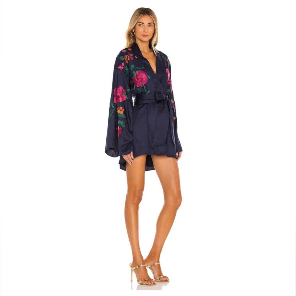 House of Harlow 1960 x REVOLVE Mika Kimono Mini Dress Navy w/ Floral Embroidery